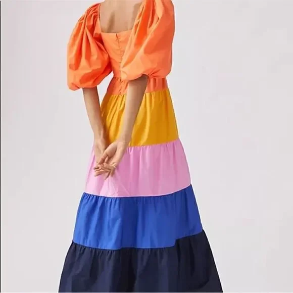 NEW Farm Rio Tiered Colorblocked Maxi Dress